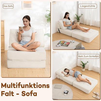 Faltbares Schlafsofa 3-in-1 – Schlafsessel & Couch Bett Beige