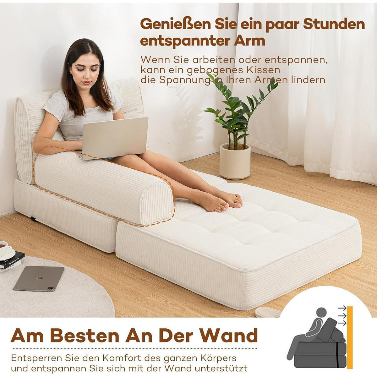 Faltbares Schlafsofa 3-in-1 – Schlafsessel & Couch Bett Beige