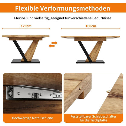 Ausziehbarer Esstisch Holzoptik 120-160 cm