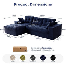 L-förmiges Cord Sofa mit Schlaffunktion – Dunkelblau, 264x171 cm