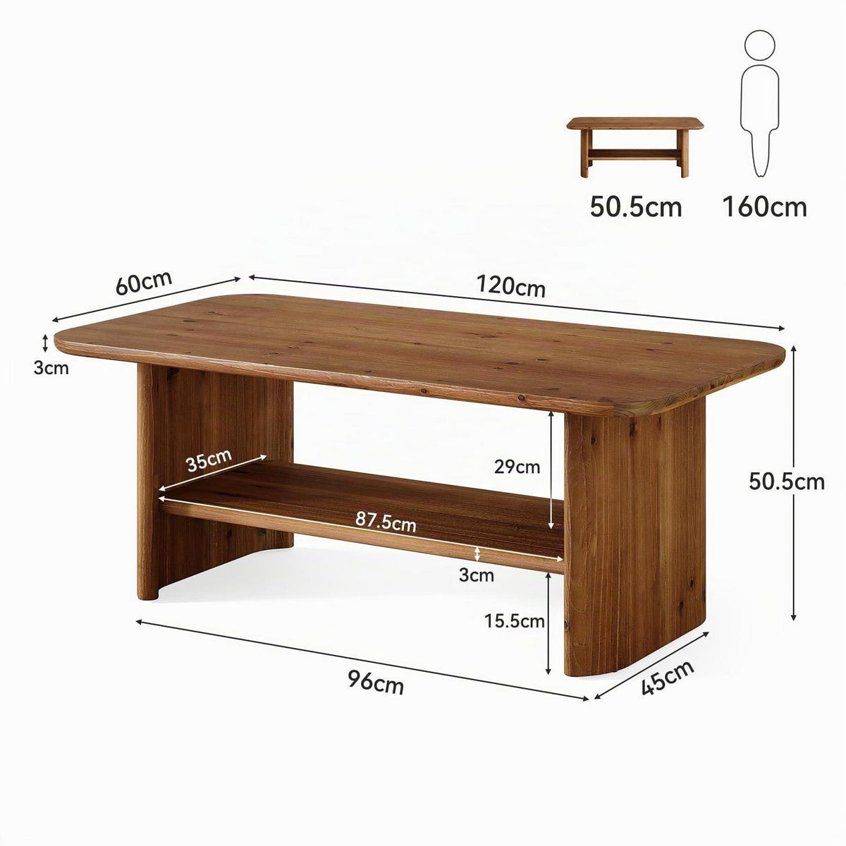 Massivholz Couchtisch mit Stauraum – Rustikaler Wohnzimmertisch 120cm