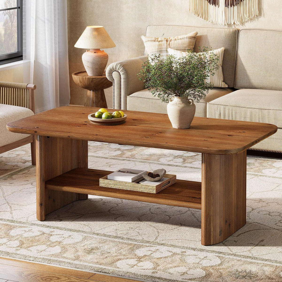 Massivholz Couchtisch mit Stauraum – Rustikaler Wohnzimmertisch 120cm