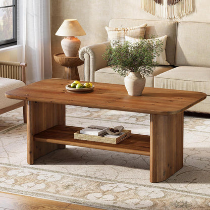 Massivholz Couchtisch mit Stauraum – Rustikaler Wohnzimmertisch 120cm
