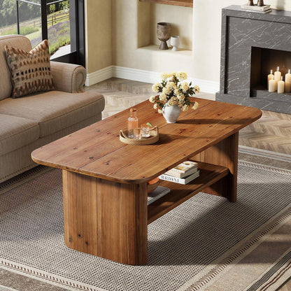 Massivholz Couchtisch mit Stauraum – Rustikaler Wohnzimmertisch 120cm