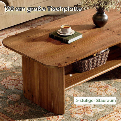 Massivholz Couchtisch mit Stauraum – Rustikaler Wohnzimmertisch 120cm