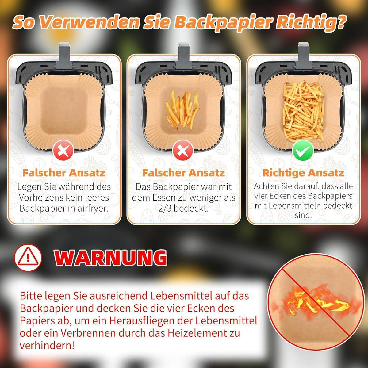 100x Backpapier für Heißluftfritteuse – Antihaft & Vielseitig