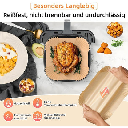 100x Backpapier für Heißluftfritteuse – Antihaft & Vielseitig