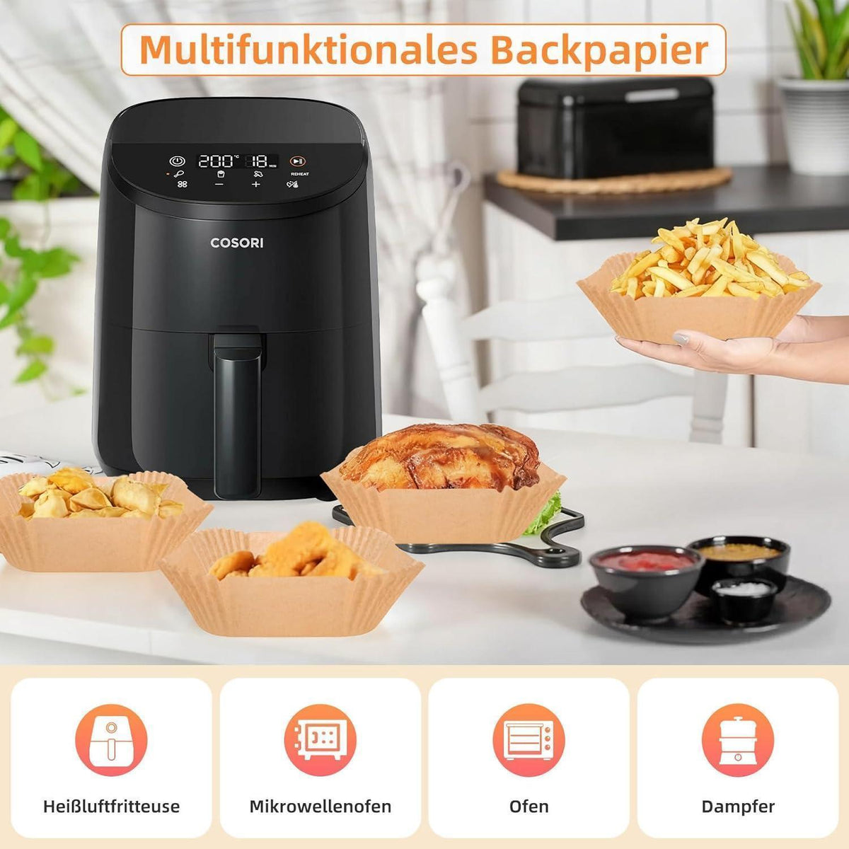 100x Backpapier für Heißluftfritteuse – Antihaft & Vielseitig