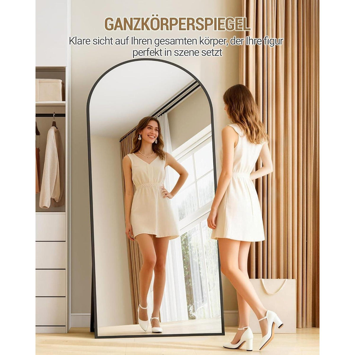 Ganzkörperspiegel Bogenförmig, 170x76cm, Schwarz – Stand- & Wandspiegel