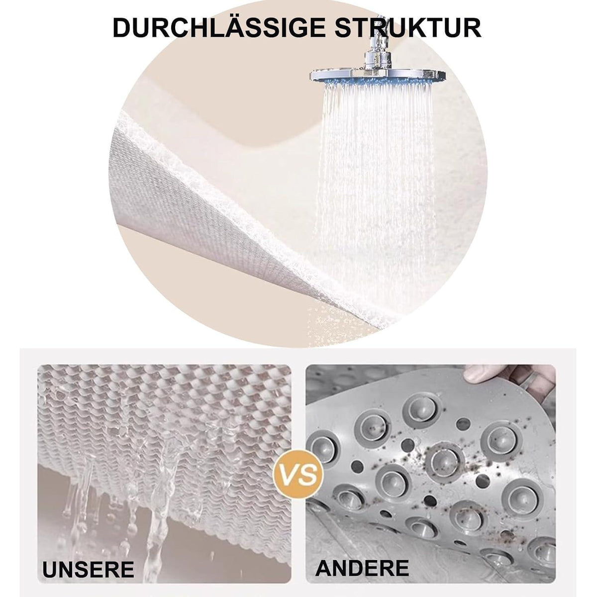 Rutschfeste Duschmatte 150x160 cm – Schnelltrocknend & Entwässernd
