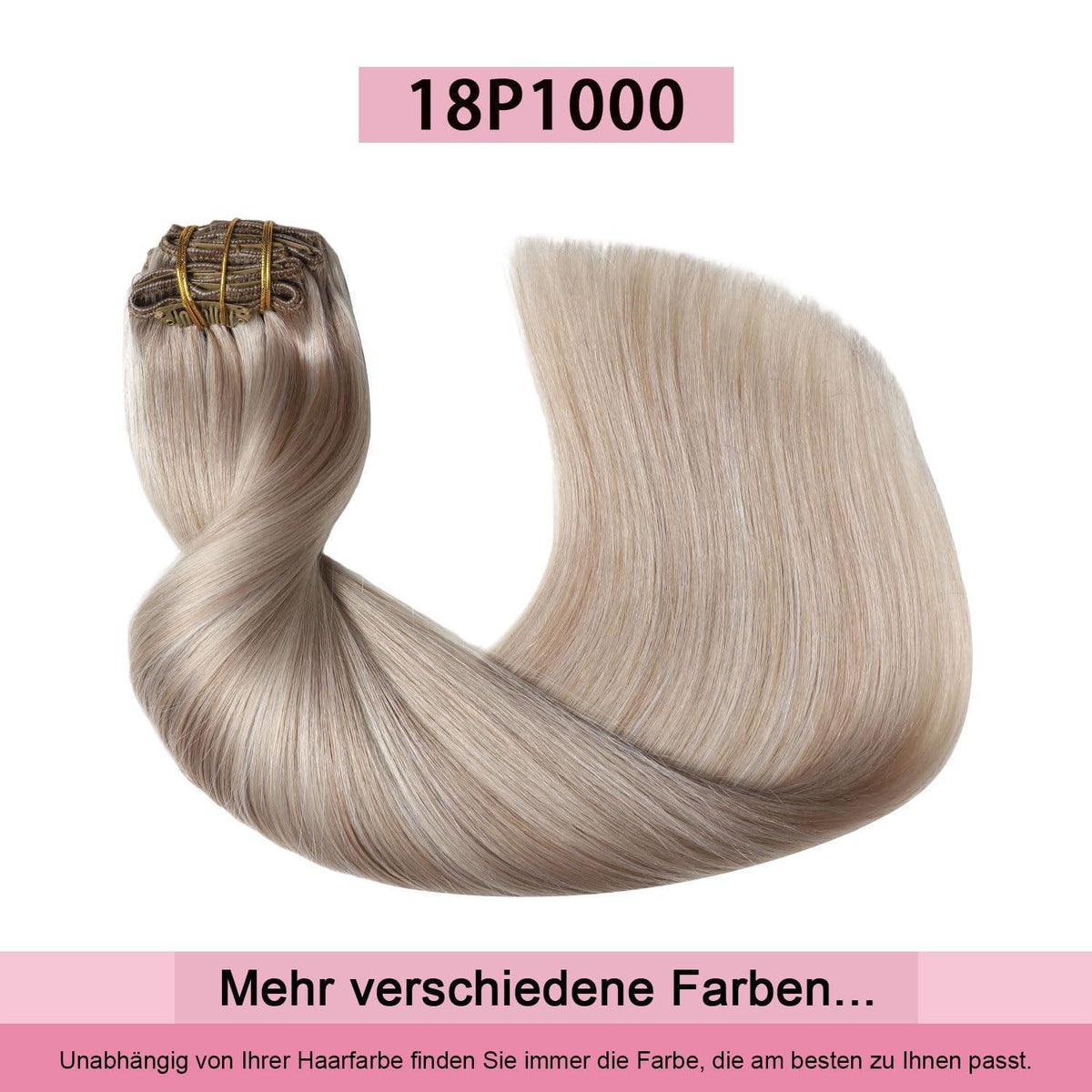 Clip-in Haarverlängerung Echthaar 50cm Aschblond Highlight #18p1000
