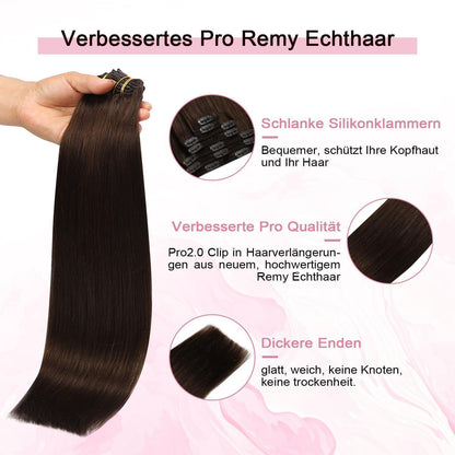 Clip-in Haarverlängerung Echthaar Mittelbraun #4, 50cm