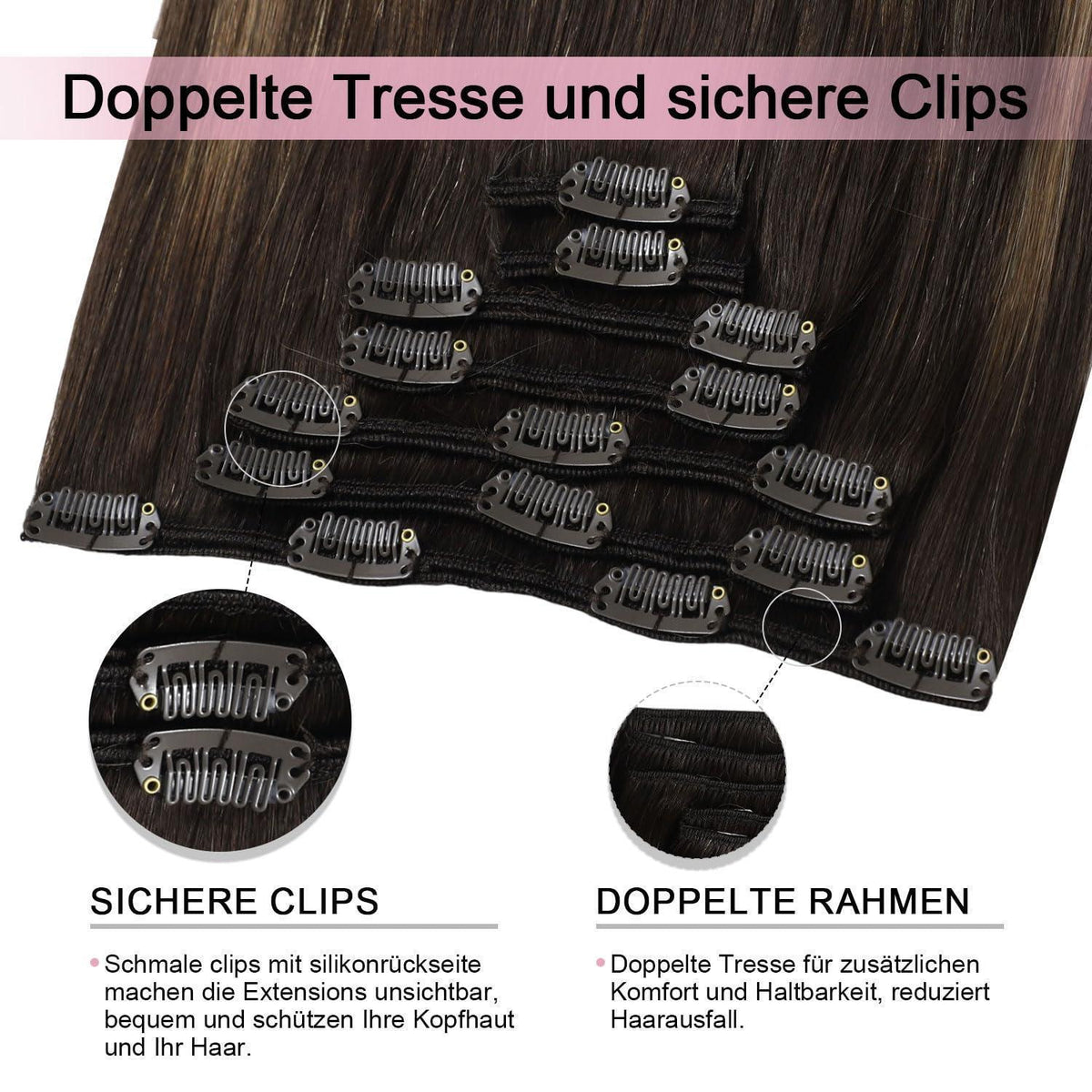 Echthaar Clip-in Extensions #2/6/18 Dunkelbraun bis Kastanie