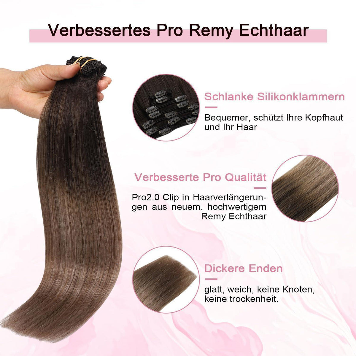 Echthaar Clip-in Extensions #2/6/18 Dunkelbraun bis Kastanie