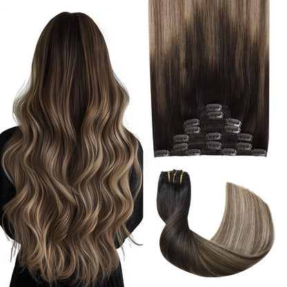 Clip-in Haarverlängerung Echthaar 55cm #1B/4/27 Balayage