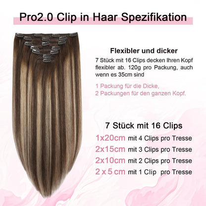 Clip-in Haarverlängerung Echthaar Balayage Schoko-Karamell (35cm)