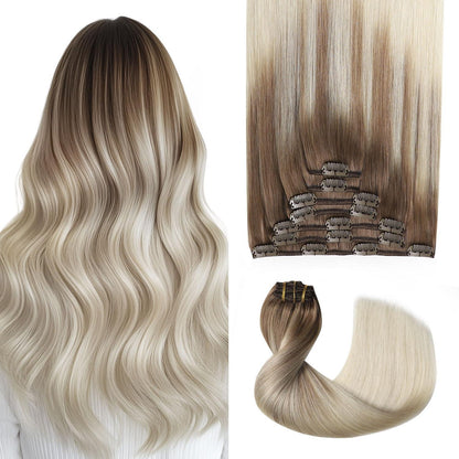 Clip-in Haarverlängerung Echthaar 50cm #8/60 Hellbraun-Blond