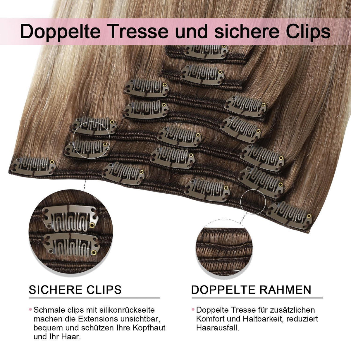 Clip-in Haarverlängerung Echthaar 50cm #8/60 Hellbraun-Blond