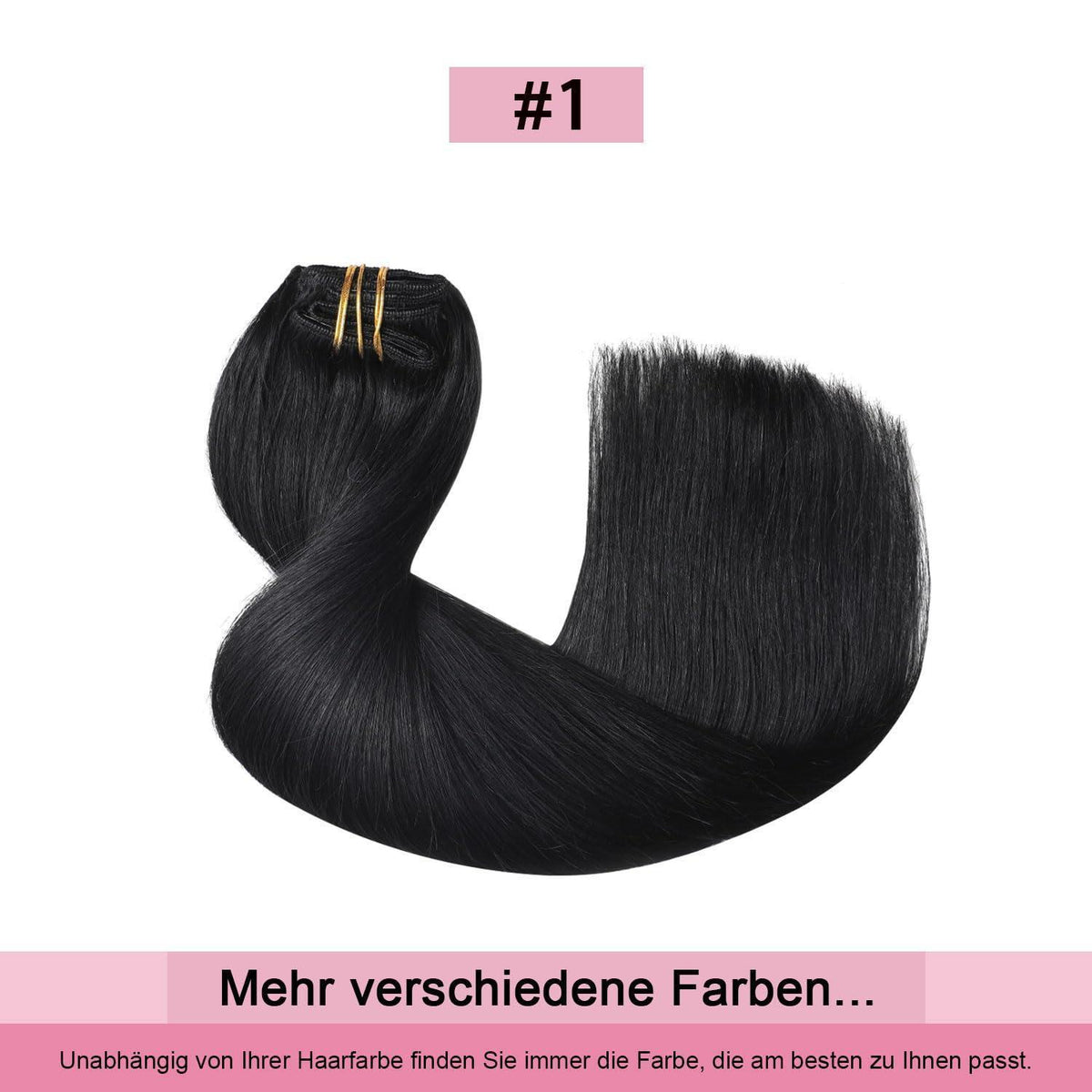 Clip-in Haarverlängerung Echthaar 50cm #1 Tief Schwarz