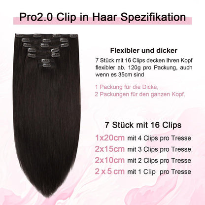 Remy Echthaar Clip-Ins #2 Dunkelbraun 40cm – 7-tlg.