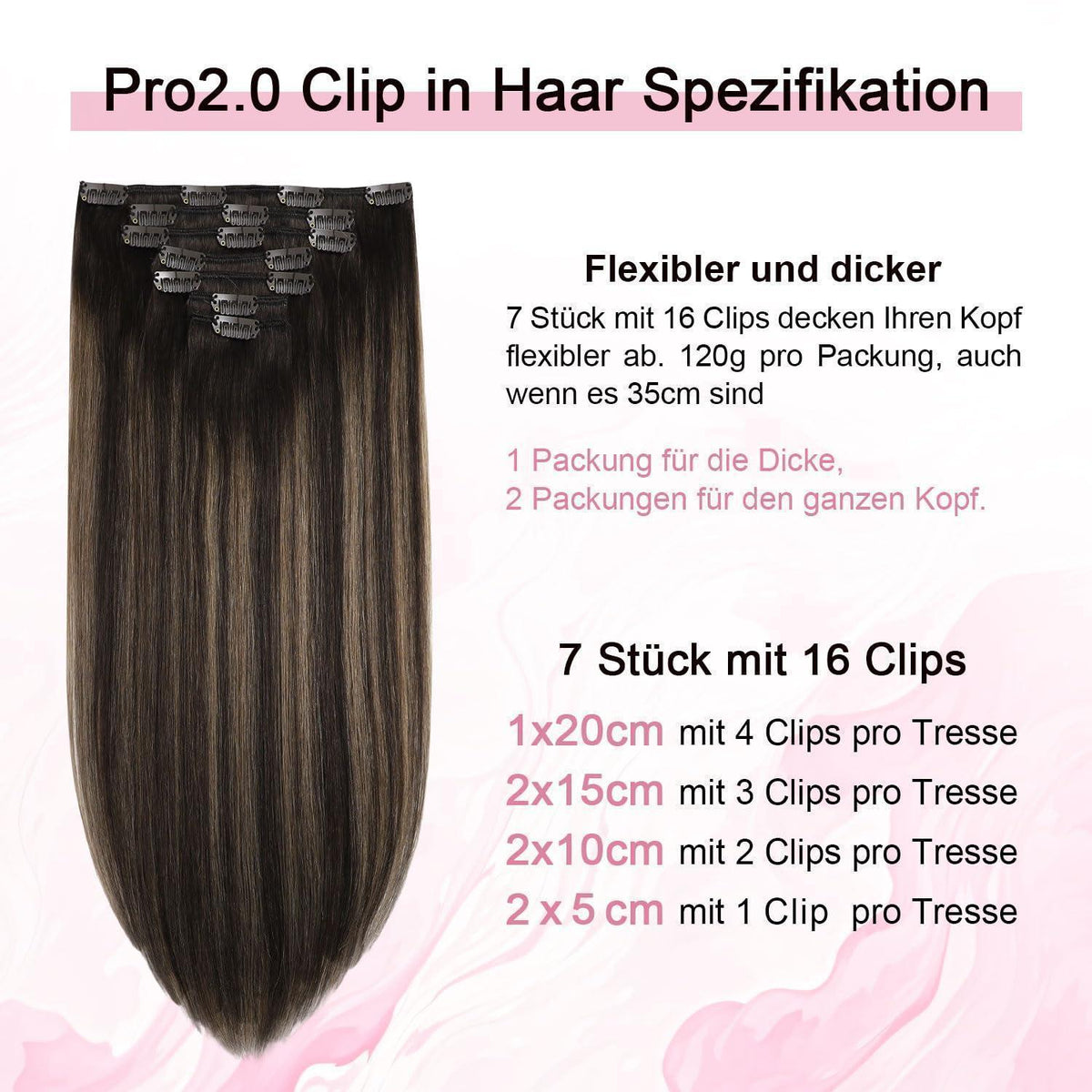 Echthaar Clip-in Extensions #2/6/2 Dunkelbraun 45cm