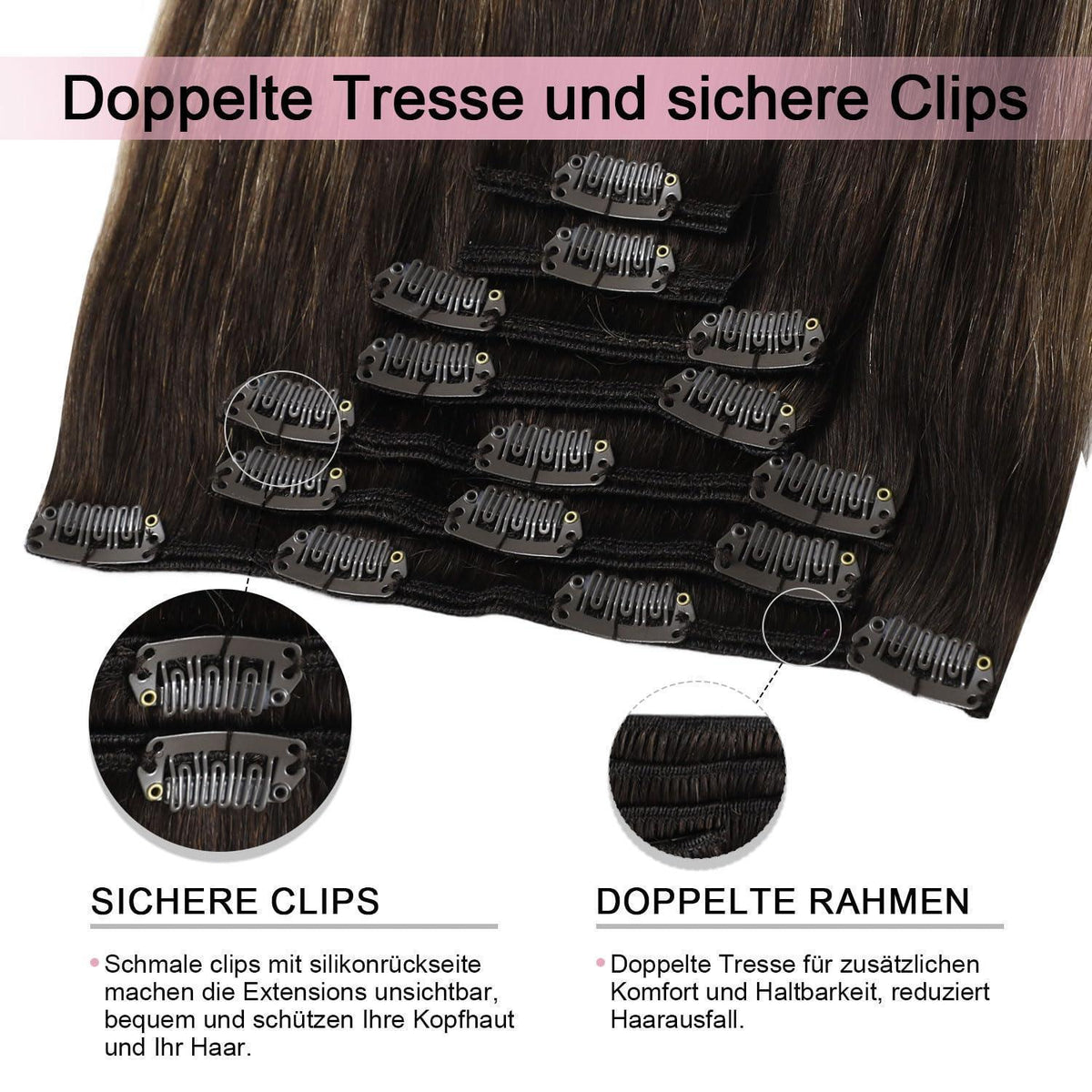 Echthaar Clip-in Extensions #2/6/2 Dunkelbraun 45cm