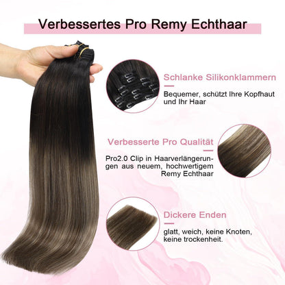 Clip-in Haarverlängerung Echthaar 50cm #1B/4/27 Balayage