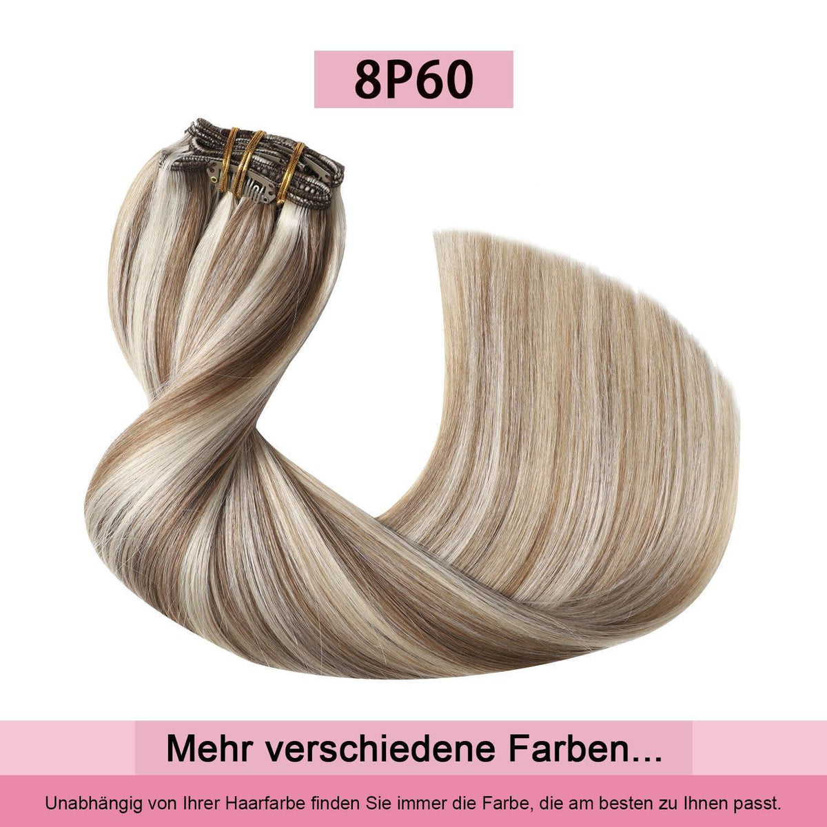 Clip-in Haarverlängerung Echthaar 55cm #8p60 Hellbraun