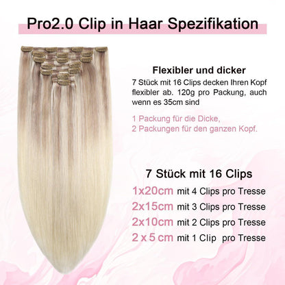 Remy Echthaar Clip-Ins #18/22/60 – Aschblond bis Platinblond, 40cm
