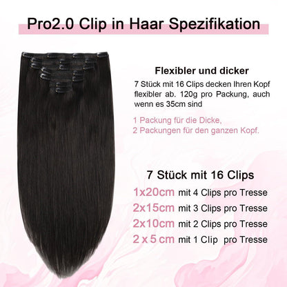 Remy Echthaar Clip-Ins #1B Schwarz 40cm – 7-tlg. Haarverlängerung