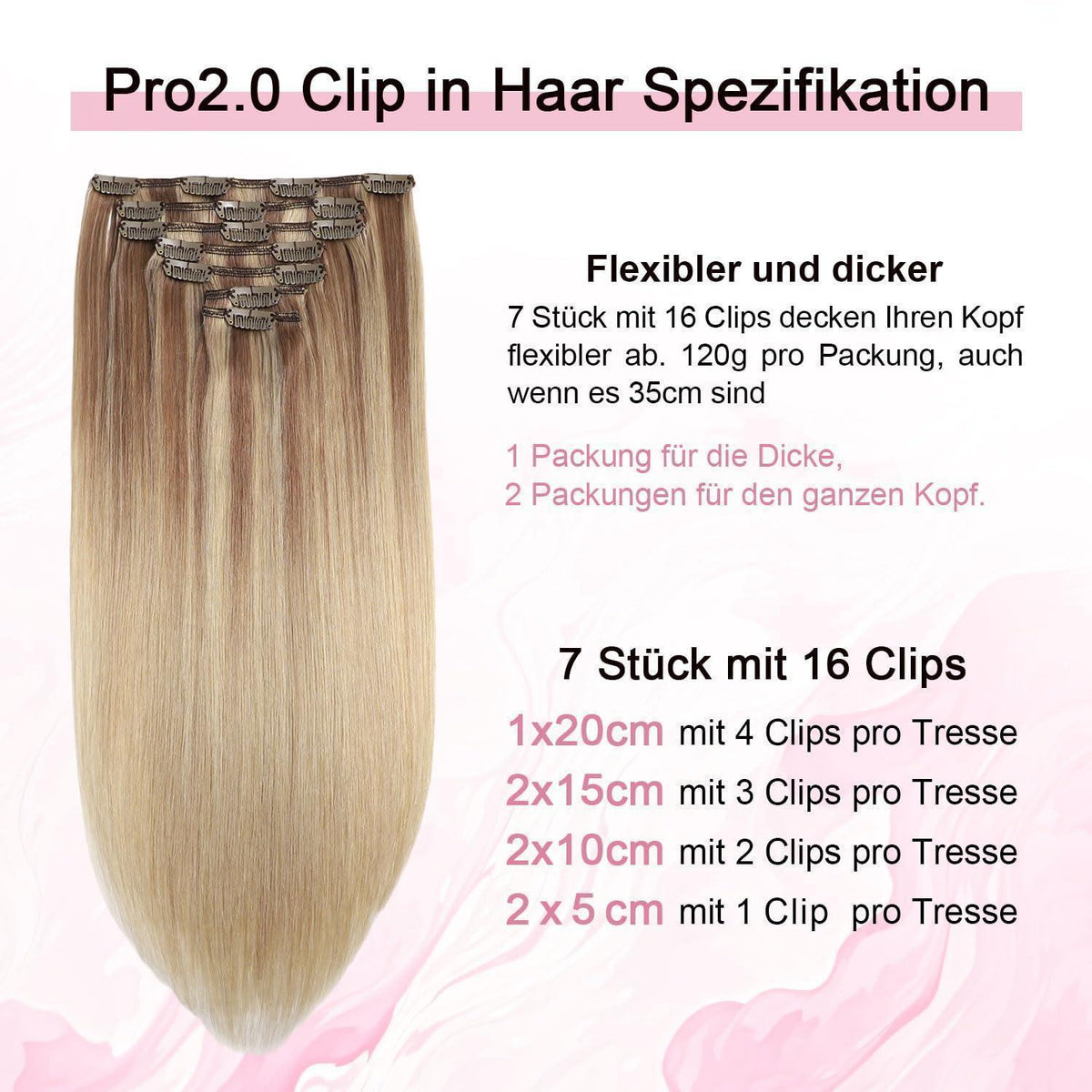 Clip-in Haarverlängerung Echthaar – Hellbraun mit Goldblond (55cm)