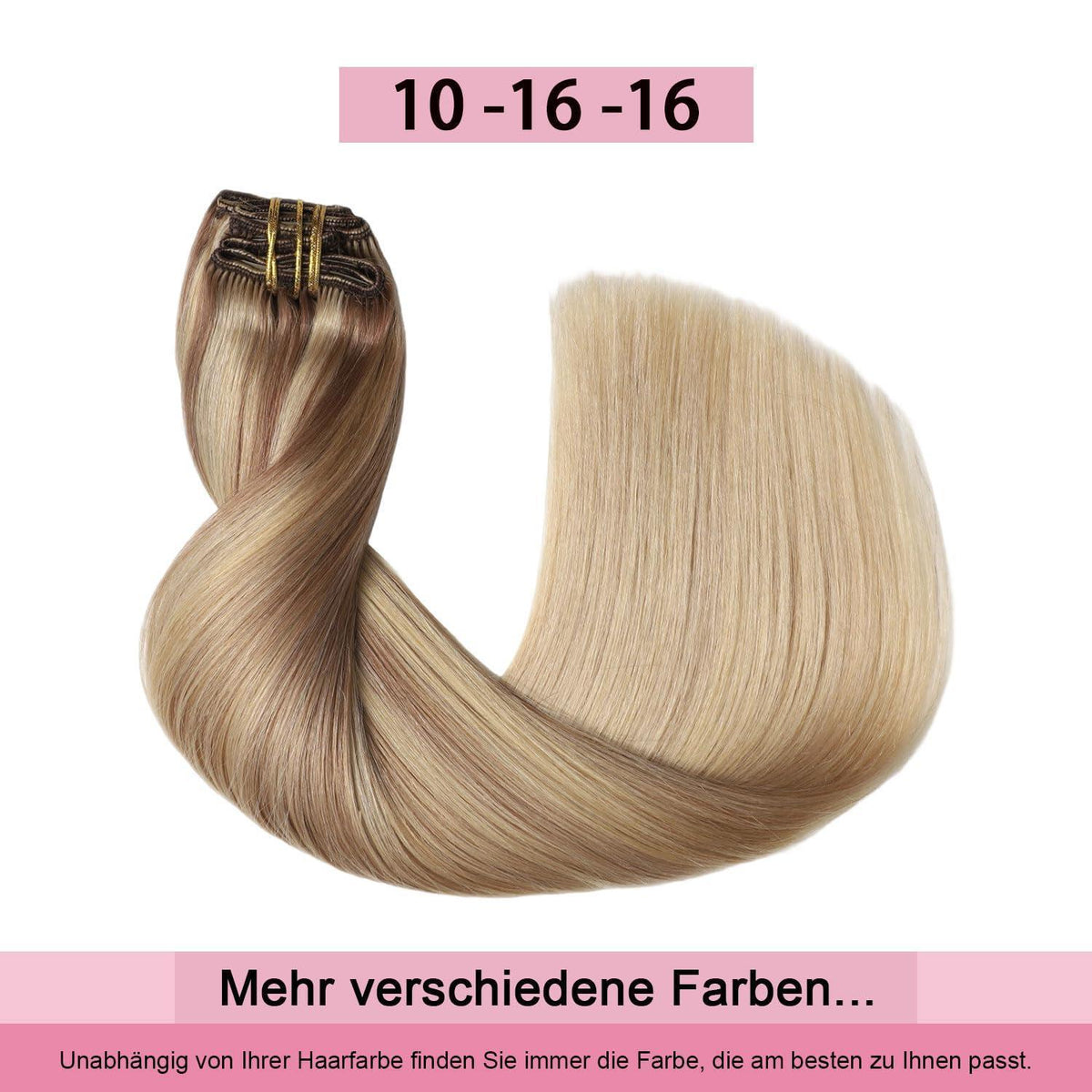 Clip-in Haarverlängerung Echthaar – Hellbraun mit Goldblond (55cm)