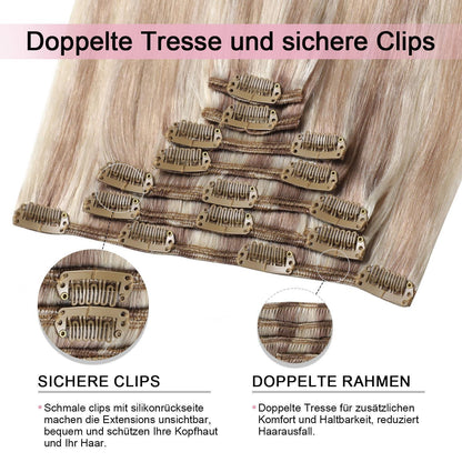 Clip-in Haarverlängerung Echthaar #18/22/60 – 35cm Aschblond