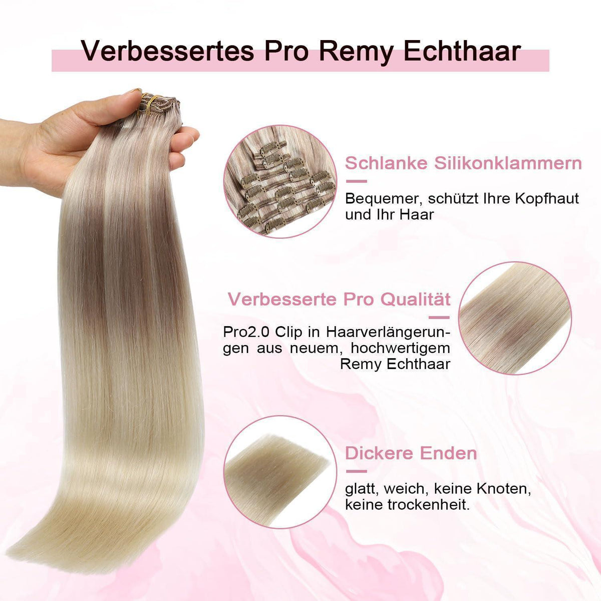 Clip-in Haarverlängerung Echthaar #18/22/60 – 35cm Aschblond