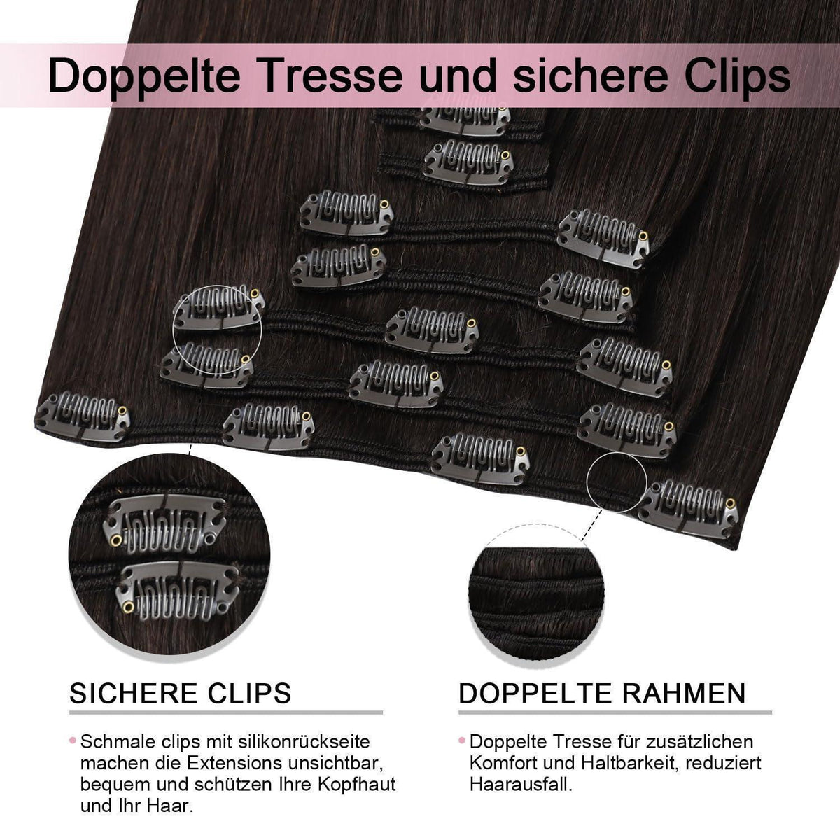 Remy Echthaar Clip-Ins Dunkelbraun #2 – 45cm, 120g