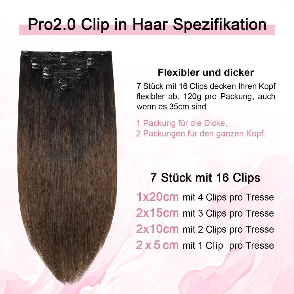 Clip-in Haarverlängerung Echthaar 50cm #1BT4 Natürlich Schwarz