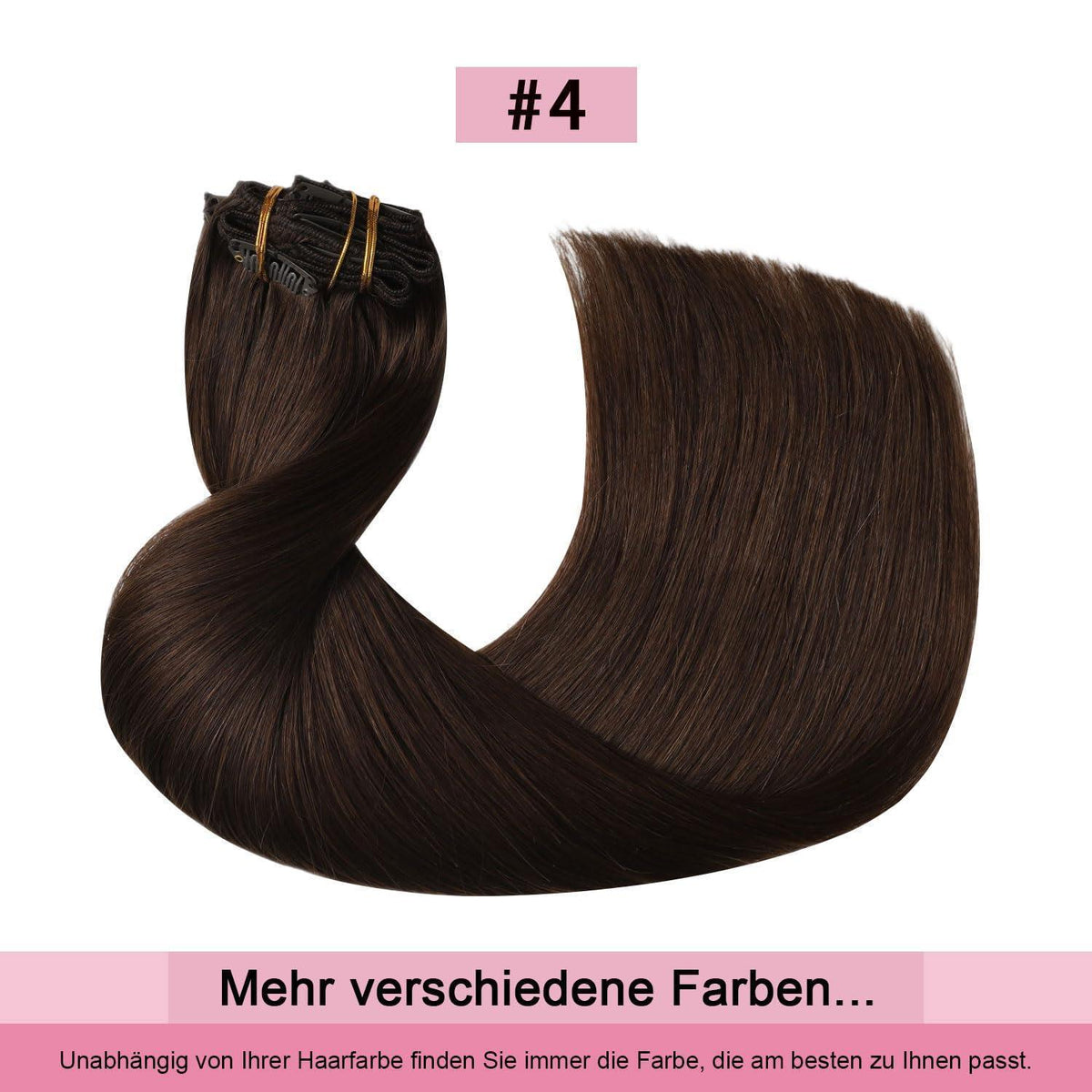 Clip-in Haarverlängerung Echthaar Mittelbraun #4, 55cm