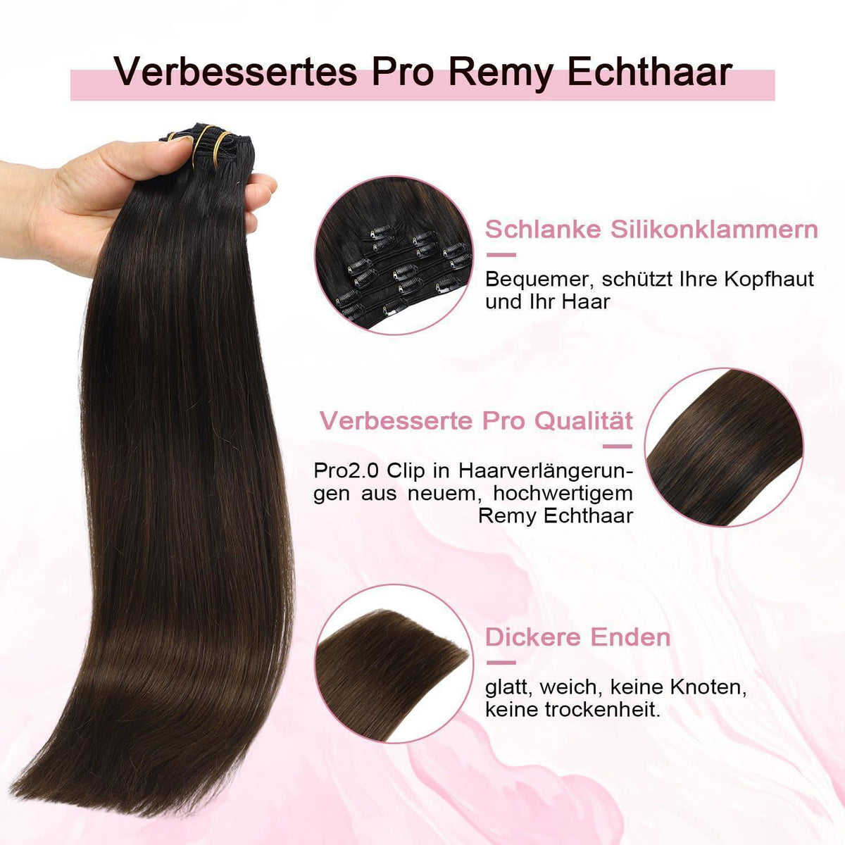 Remy Clip-in Haarverlängerung #1BT4 – 45cm Echthaar