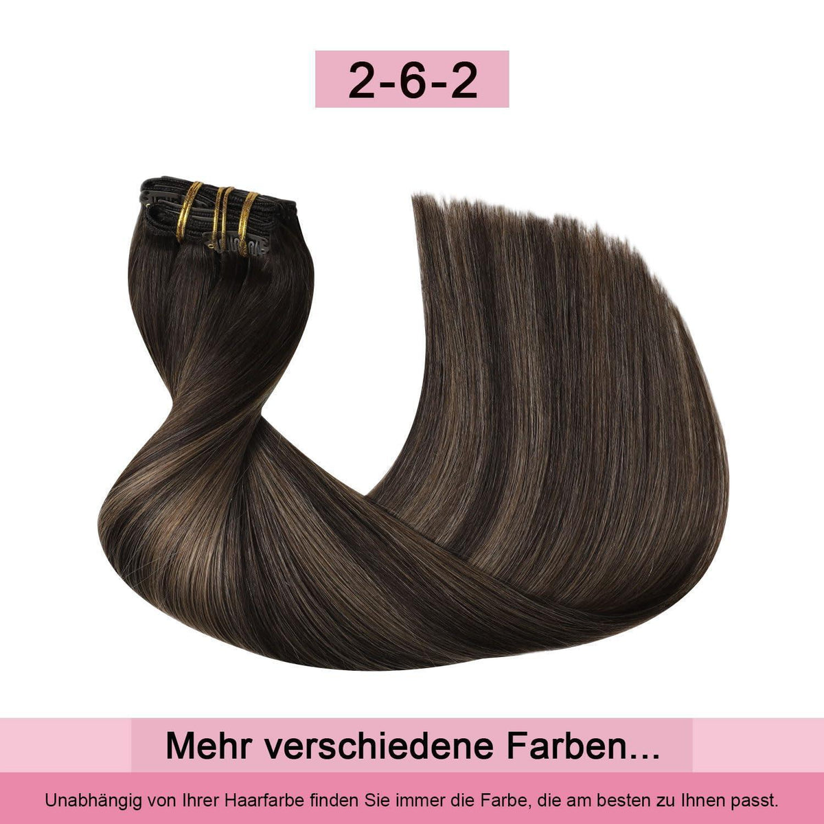 Clip-in Haarverlängerung Echthaar Dunkelbraun #2/6/2 (50cm)