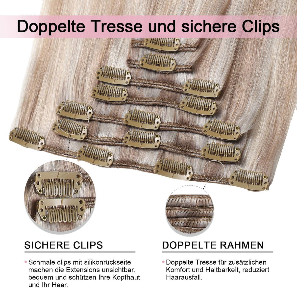 Echthaar Clip-Ins 55cm Aschblond Highlight #18p1000