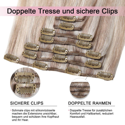 Echthaar Clip-Ins 55cm Aschblond Highlight #18p1000