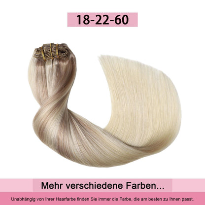 Clip-in Haarverlängerung Echthaar 55cm Aschblond bis Goldblond