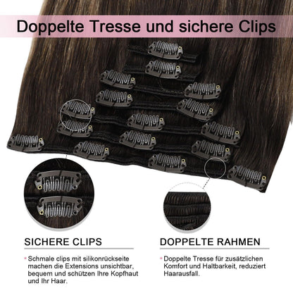 Remy Echthaar Clip-Ins Dunkelbraun #2/6/2 – 40cm