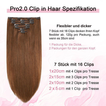 Clip-in Haarverlängerung Echthaar Rotbraun #33, 35cm