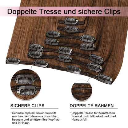 Clip-in Haarverlängerung Echthaar Rotbraun #33, 35cm