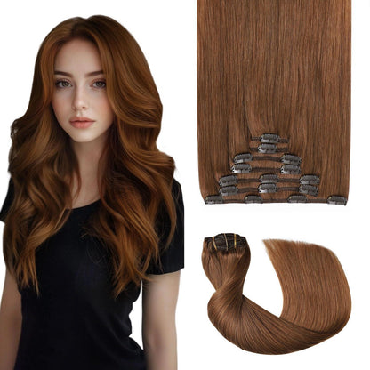 Rotbraune Clip-in Haarverlängerung Echthaar #33, 45cm