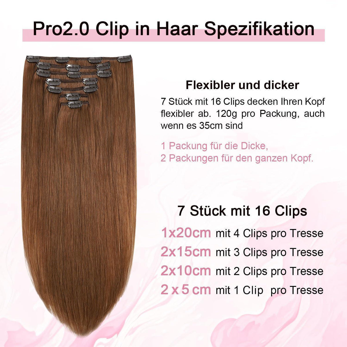 Rotbraune Clip-in Haarverlängerung Echthaar #33, 45cm