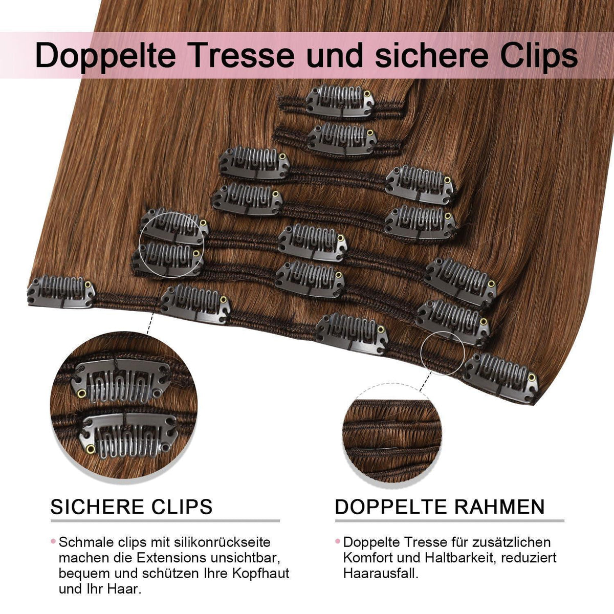 Rotbraune Clip-in Haarverlängerung Echthaar #33, 45cm