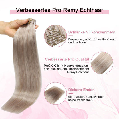 Clip-in Haarverlängerung Echthaar Aschblond Highlight 35cm