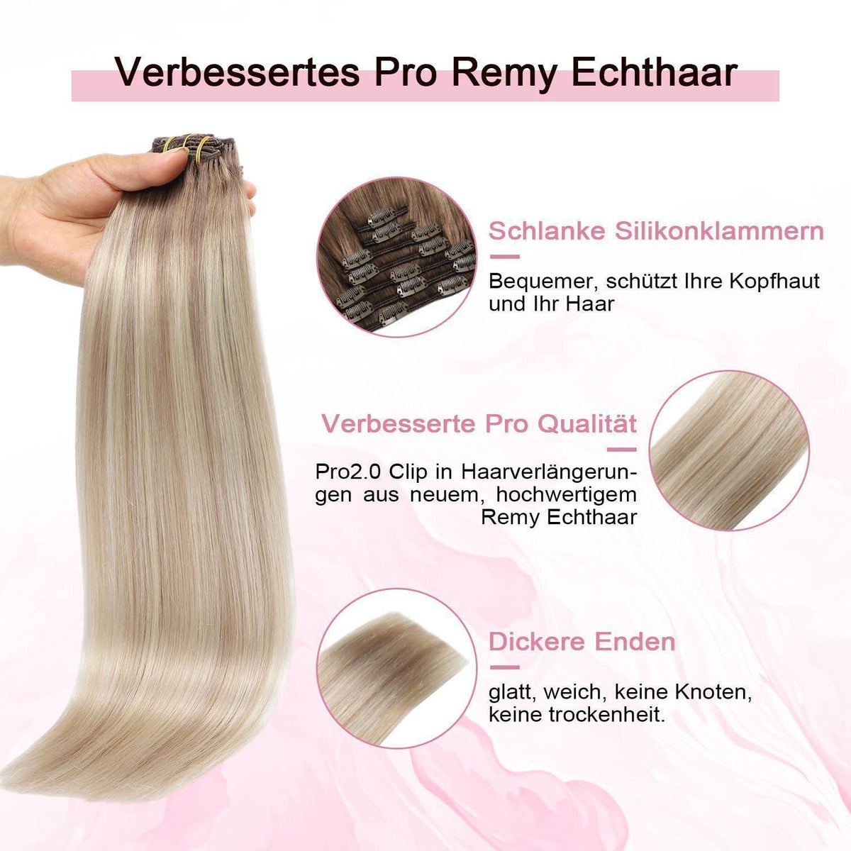 Clip-in Haarverlängerung Ombre Braun-Blond 55cm Echthaar